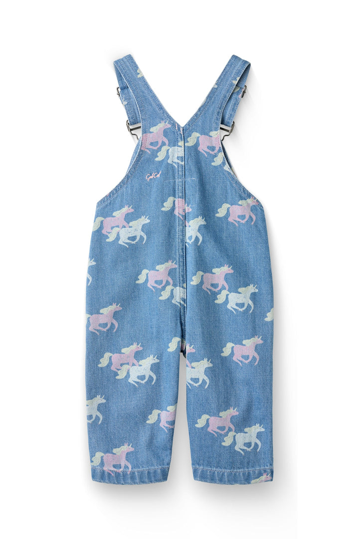 BABY DENIM OVERALLS M UNICORN PRINT - INDIGO BLUE WASHED W UNICORN