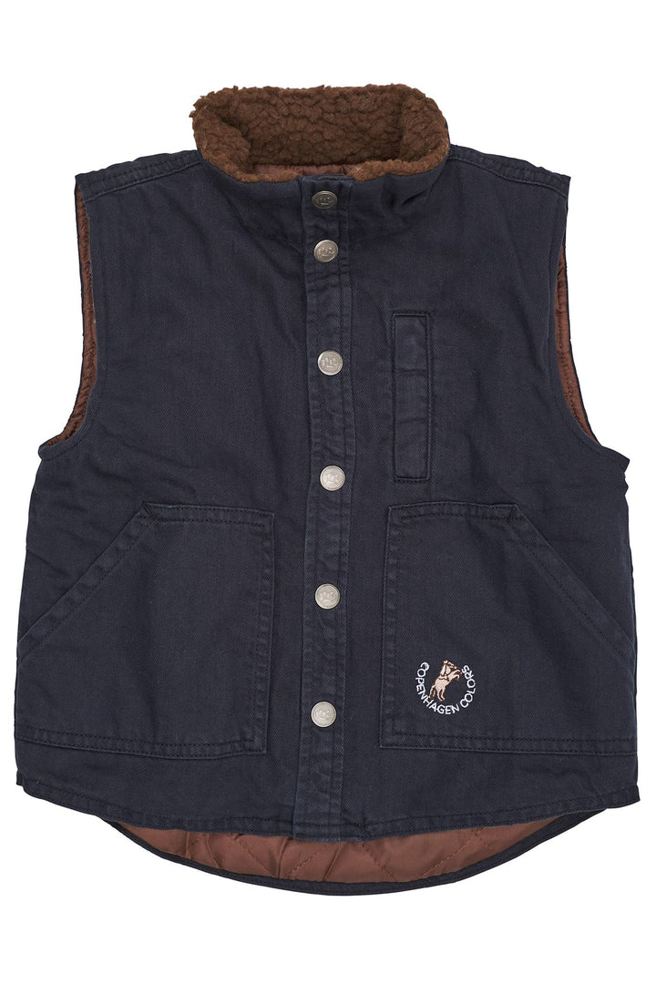 TWILL VEST W. SHERPA COLLAR - NAVY