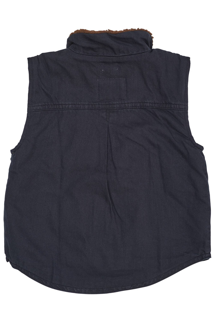 TWILL VEST W. SHERPA COLLAR - NAVY