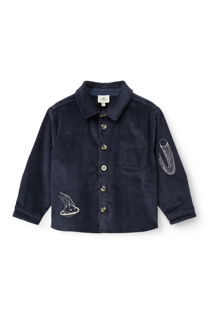 SKJORTEJAKKE I FLØJL M BRODERI - NAVY