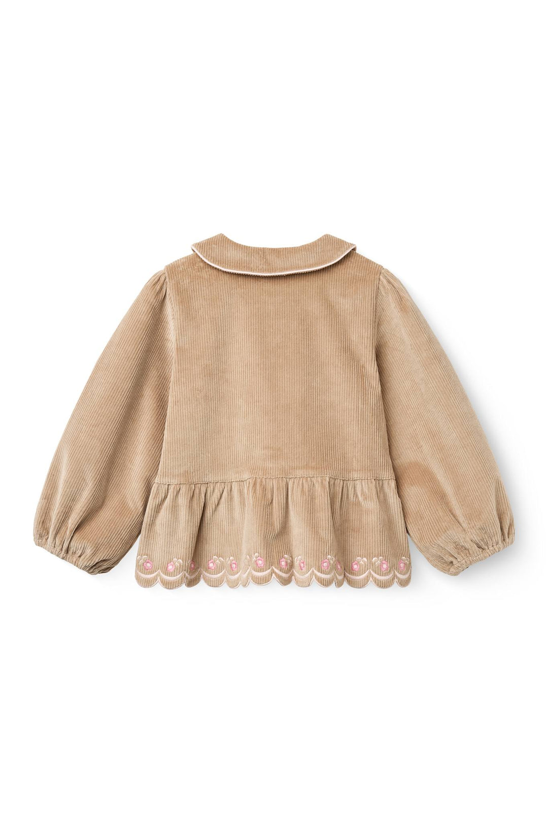 Skjorte I Fløjl M Puff Ærme og Broderi - BEIGE