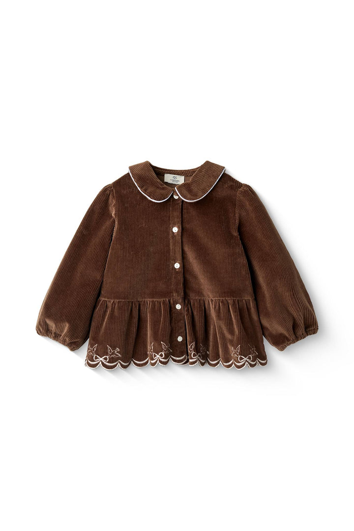 SKJORTE I FLØJL M PUFF ÆRME OG BRODERI - DK BROWN COMB