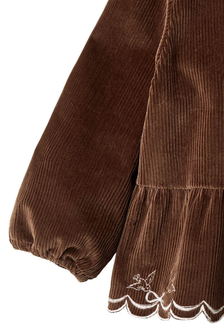 SKJORTE I FLØJL M PUFF ÆRME OG BRODERI - DK BROWN COMB