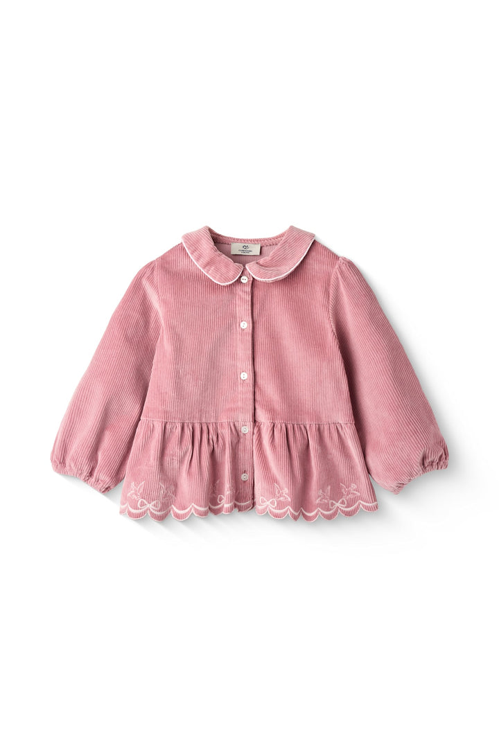 SKJORTE I FLØJL M PUFF ÆRME OG BRODERI - ROSE COMB