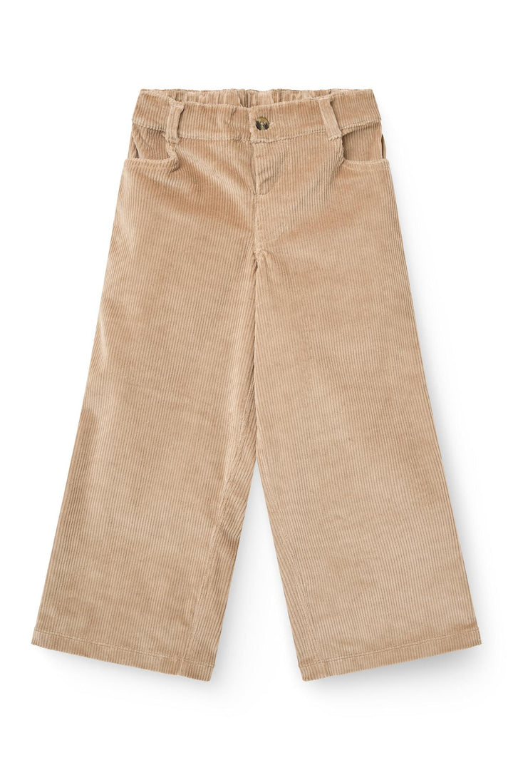 Bred Buks i Fløjl m. Broderi på Baglomme - Beige