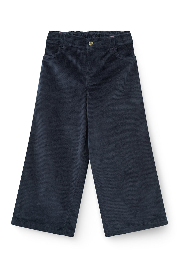 Bred Buks i Fløjl m. Broderi på Baglomme - Navy