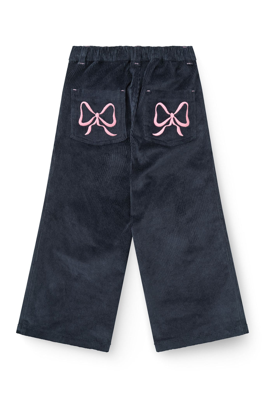 Bred Buks i Fløjl m. Broderi på Baglomme - Navy