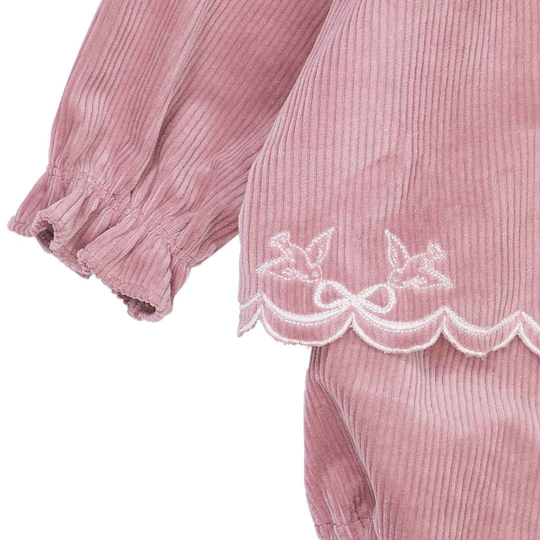 BABY SÆT I FLØJL M BRODERI DETALJE - ROSE COMB