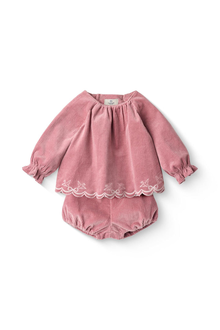 BABY SÆT I FLØJL M BRODERI DETALJE - ROSE COMB