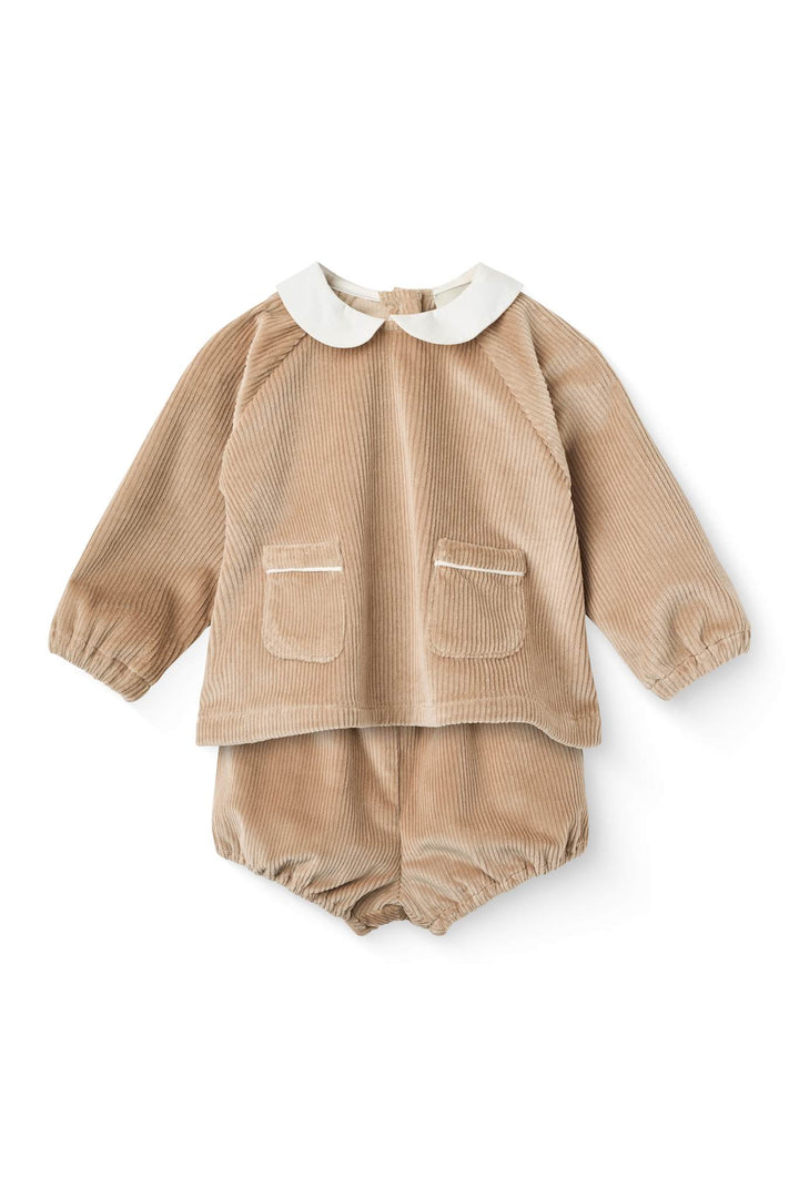 Baby Sæt i Fløjl m. Krave - Beige