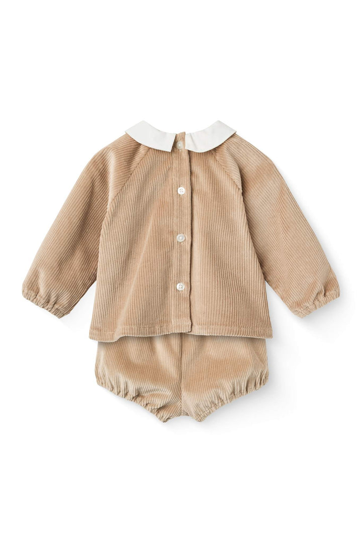 Baby Sæt i Fløjl m. Krave - Beige