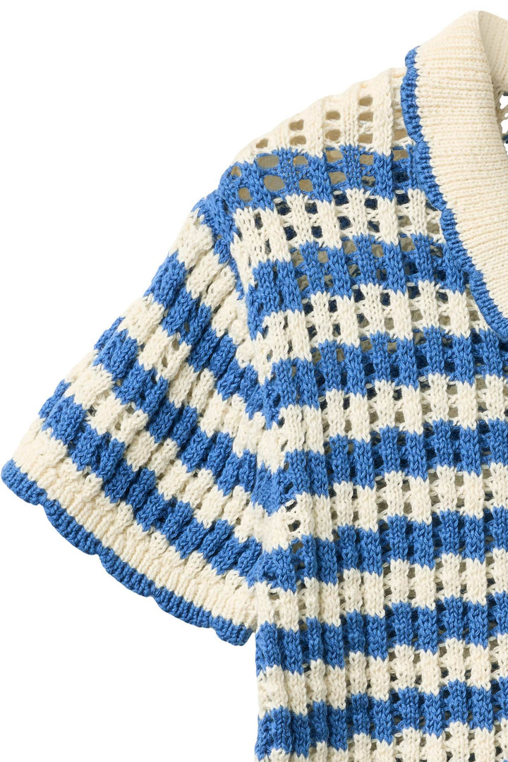 HÆKLET CARDIGAN SS - OCEAN BLUE/CREAM COMB
