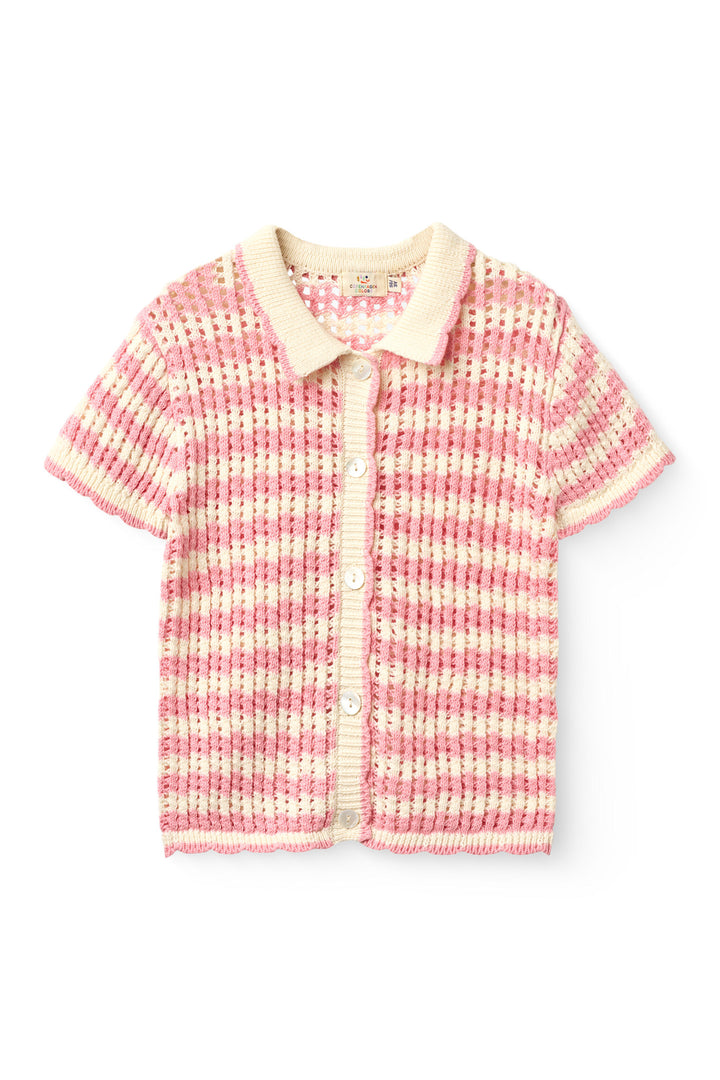 HÆKLET CARDIGAN SS - PINK/CREAM COMB.