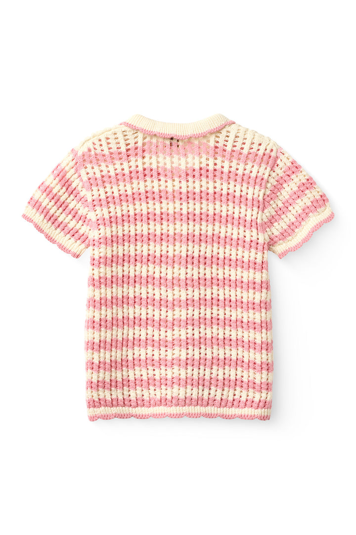 HÆKLET CARDIGAN SS - PINK/CREAM COMB.