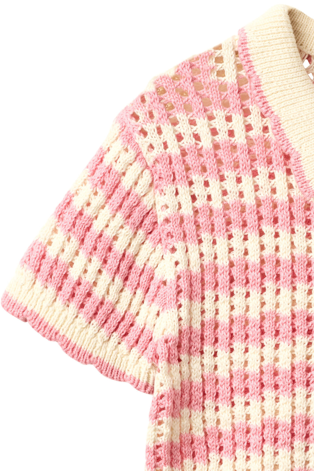 HÆKLET CARDIGAN SS - PINK/CREAM COMB.