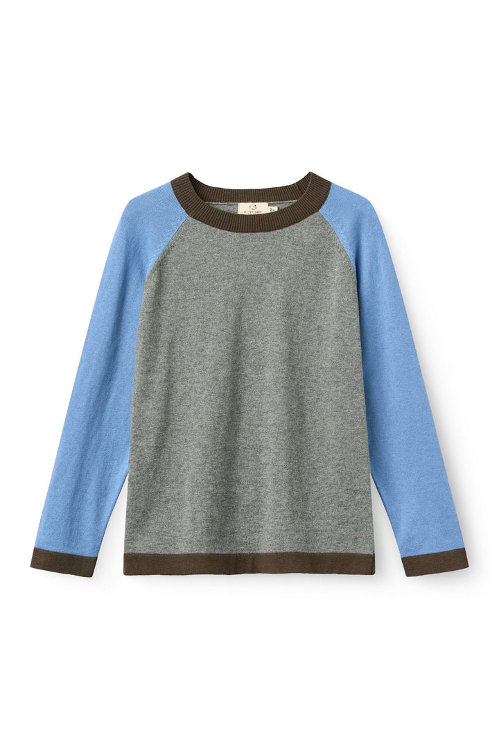 Letstrikket bluse med color block-design - GREY MEL. COMB.