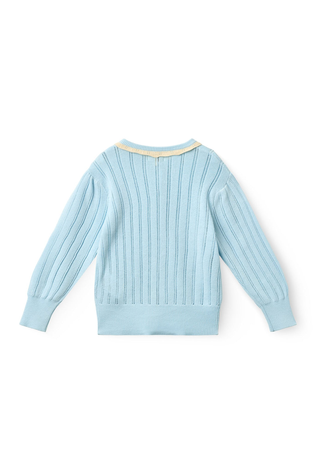 STRIKKET POINTELLE CARDIGAN - ICE BLUE/CREAM COMB.