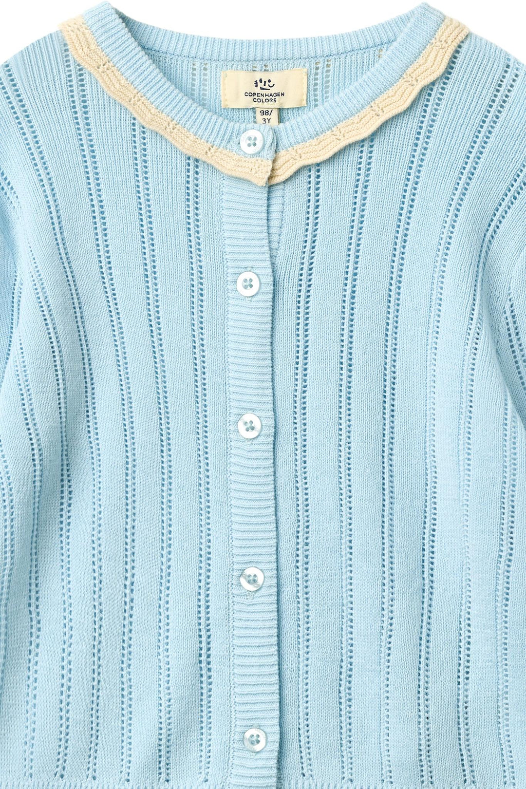 STRIKKET POINTELLE CARDIGAN - ICE BLUE/CREAM COMB.