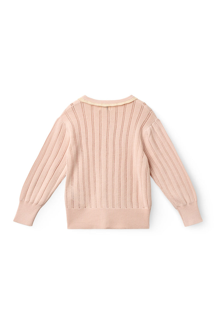 STRIKKET POINTELLE CARDIGAN - DUSTY ROSE COMB.