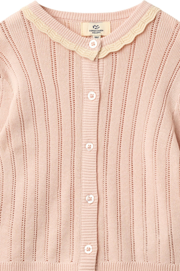 STRIKKET POINTELLE CARDIGAN - DUSTY ROSE COMB.
