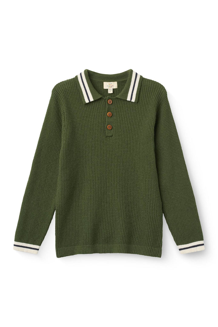 Strikket Vaffelstruktur Polo - Dk. Green Comb.