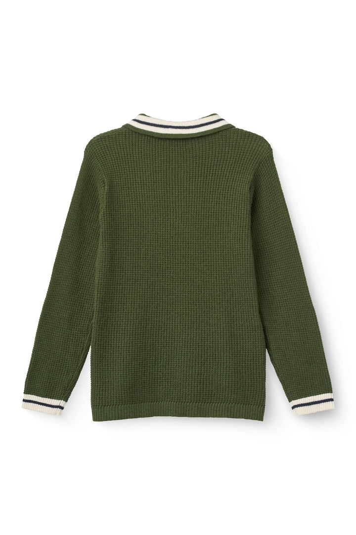 Strikket Vaffelstruktur Polo - Dk. Green Comb.