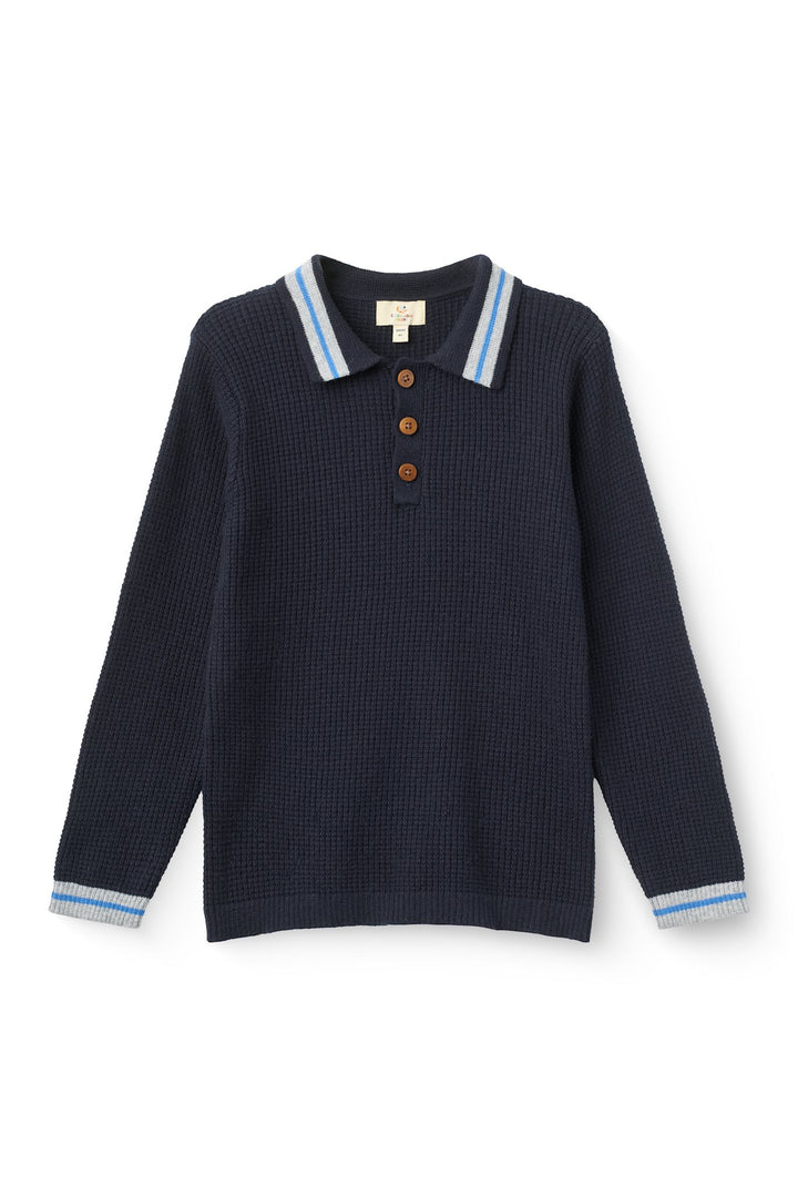 Strikket Vaffelstruktur Polo - Navy Comb.