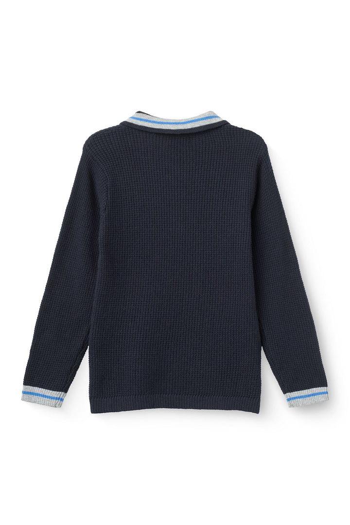 Strikket Vaffelstruktur Polo - Navy Comb.