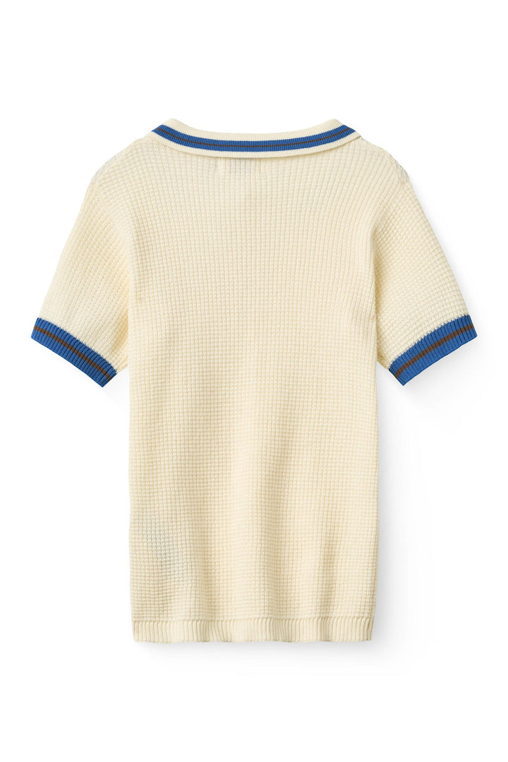 STRIKKET POLO MED MØNSTER - CREAM, BLUE, BROWN COMB.