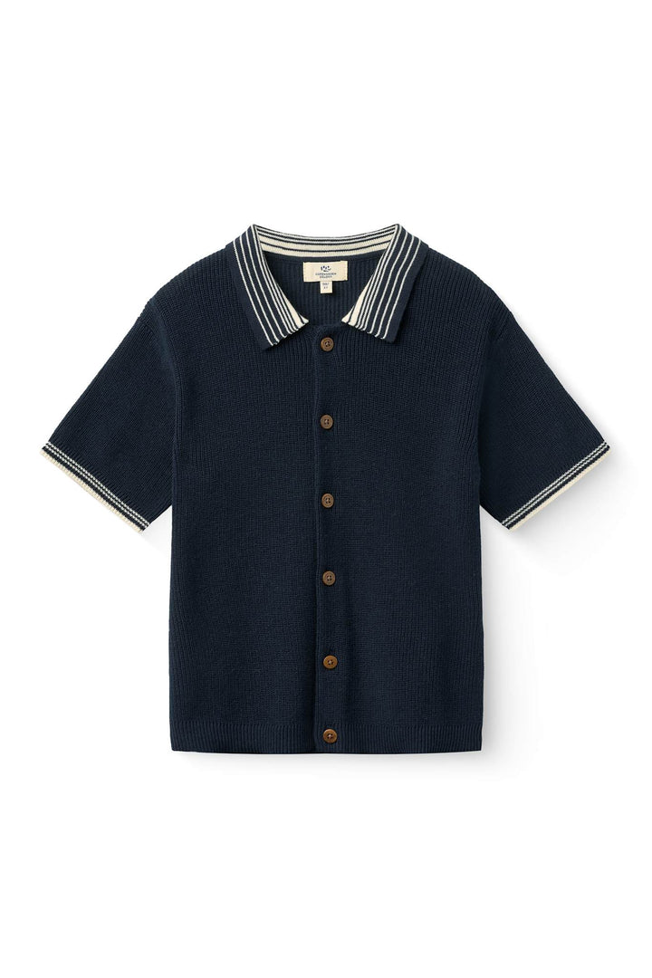 STRIKKET MØNSTER BLUSE - NAVY COMB.