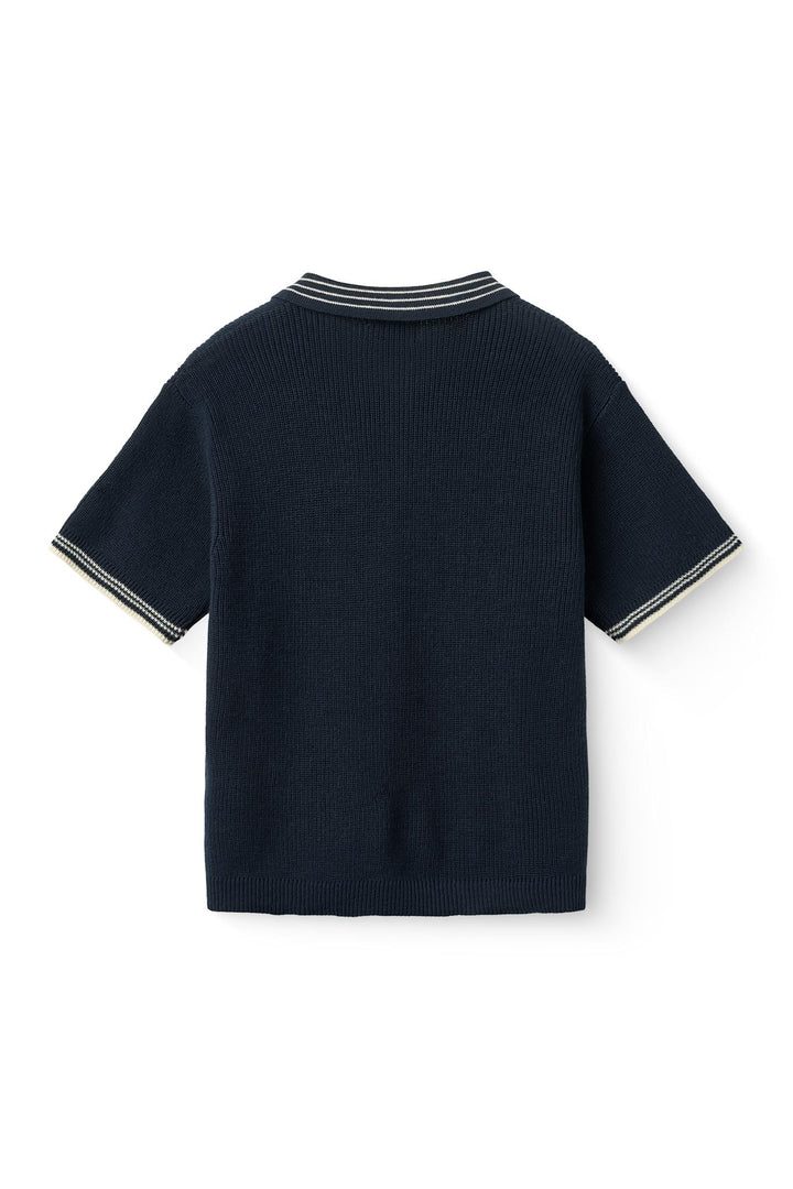 STRIKKET MØNSTER BLUSE - NAVY COMB.