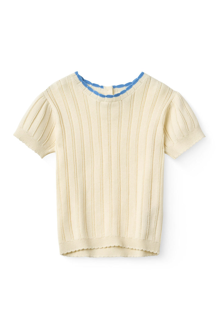 STRIKKET POINTELLE SS BLOUSE - CREAM