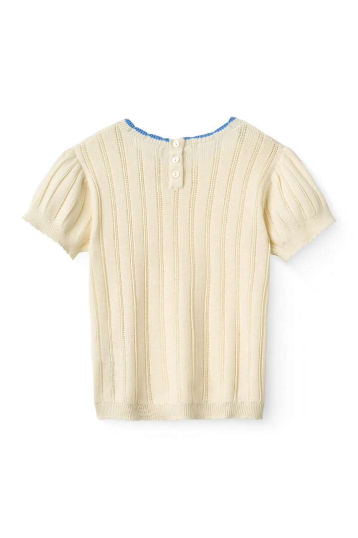 STRIKKET POINTELLE SS BLOUSE - CREAM