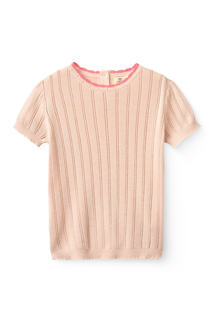 STRIKKET POINTELLE SS BLOUSE - DUSTY ROSE