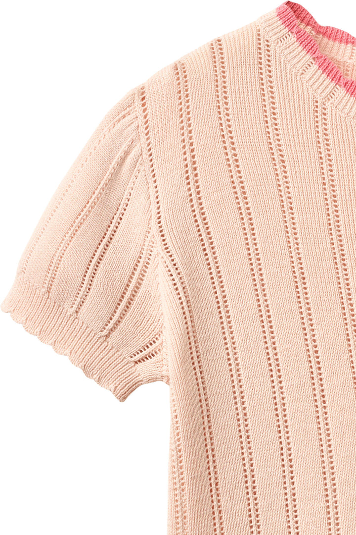 STRIKKET POINTELLE SS BLOUSE - DUSTY ROSE