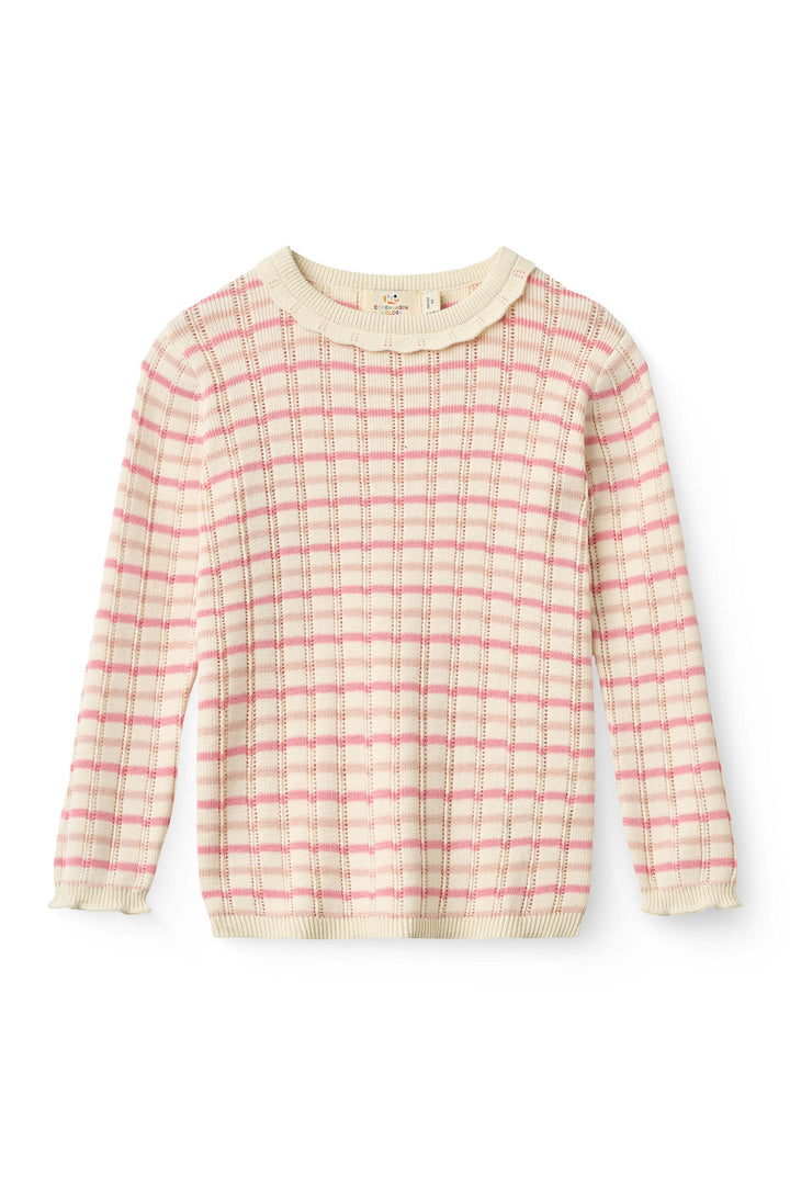 STRIKKET STRIBET POINTELLE BLUSE - PINK COMB.