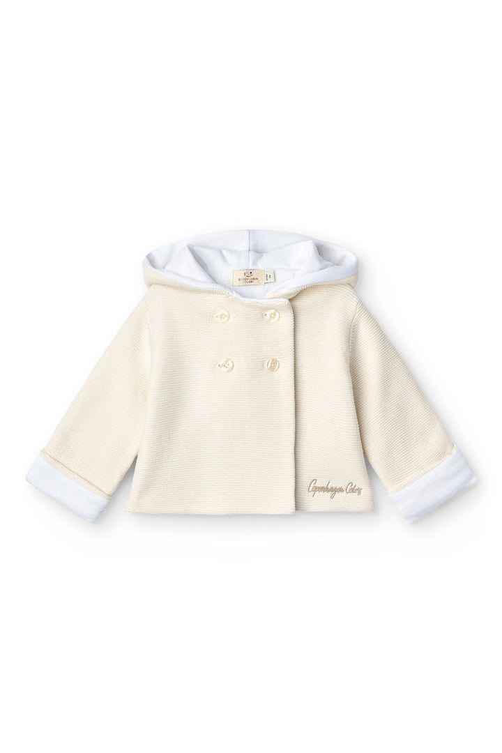 Vatteret babyjakke i bomuld med hætte - Cream w. Beige
