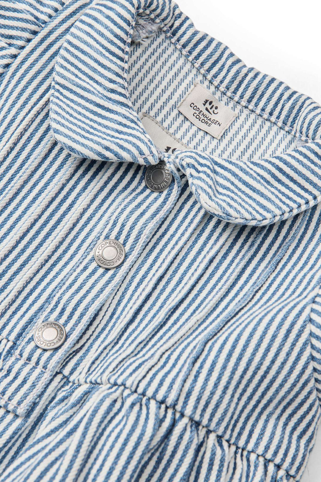 FARVET KJOLE MED STRIBER OG FLÆSE ÆRMER - DENIM BLUE STRIPE