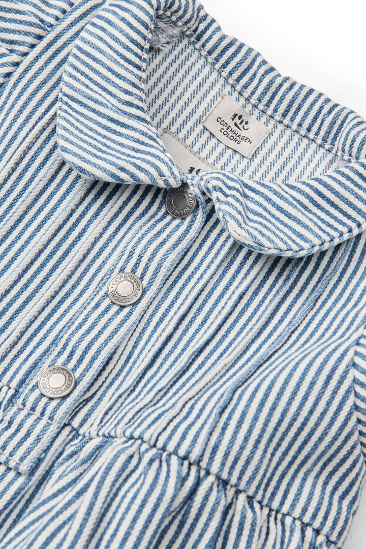 FARVET KJOLE MED STRIBER OG FLÆSE ÆRMER - DENIM BLUE STRIPE