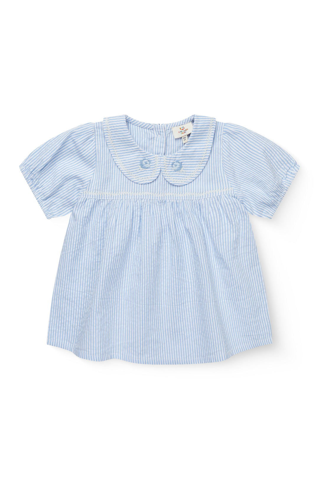 BÆK OG BØLGE BLUSE MED KRAVE - SKY BLUE W CREAM STRIPE