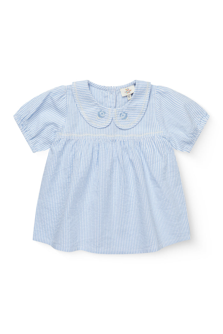 BÆK OG BØLGE BLUSE MED KRAVE - SKY BLUE W CREAM STRIPE
