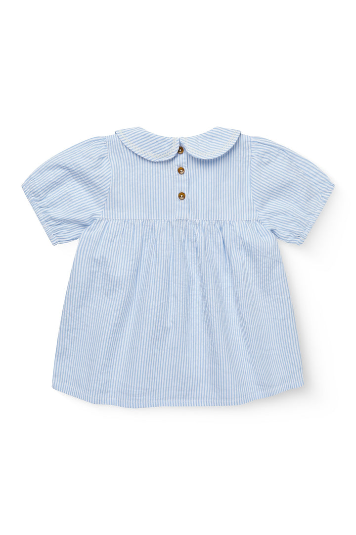 BÆK OG BØLGE BLUSE MED KRAVE - SKY BLUE W CREAM STRIPE