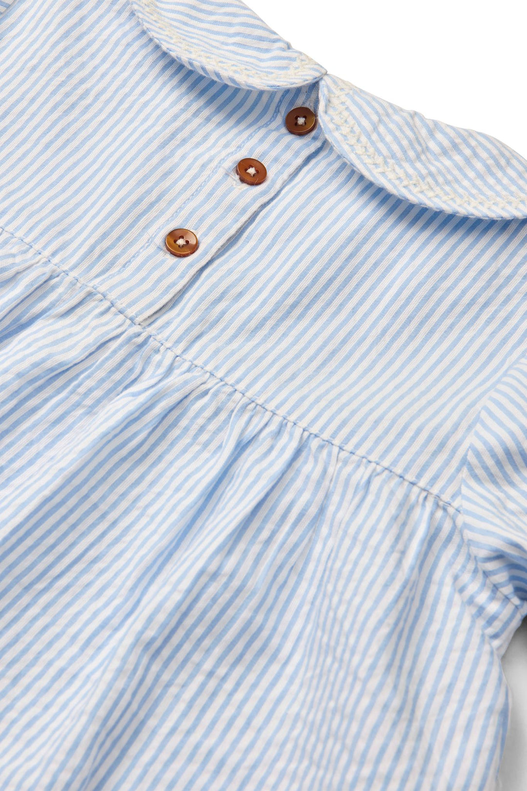 BÆK OG BØLGE BLUSE MED KRAVE - SKY BLUE W CREAM STRIPE