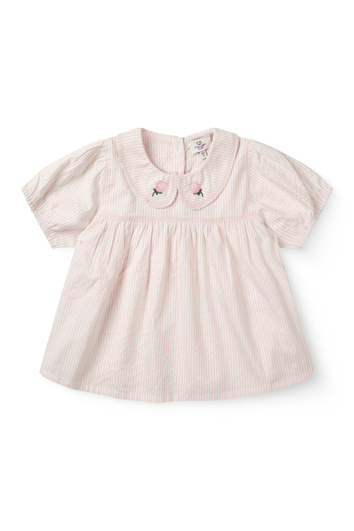 BÆK OG BØLGE BLUSE MED KRAVE - DUSTY ROSE W CREAM STRIPE