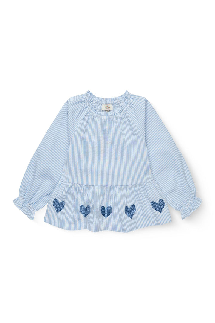 BÆK OG BØLGE BLUSE M. BRODERI - SKY BLUE W CREAM STRIPE