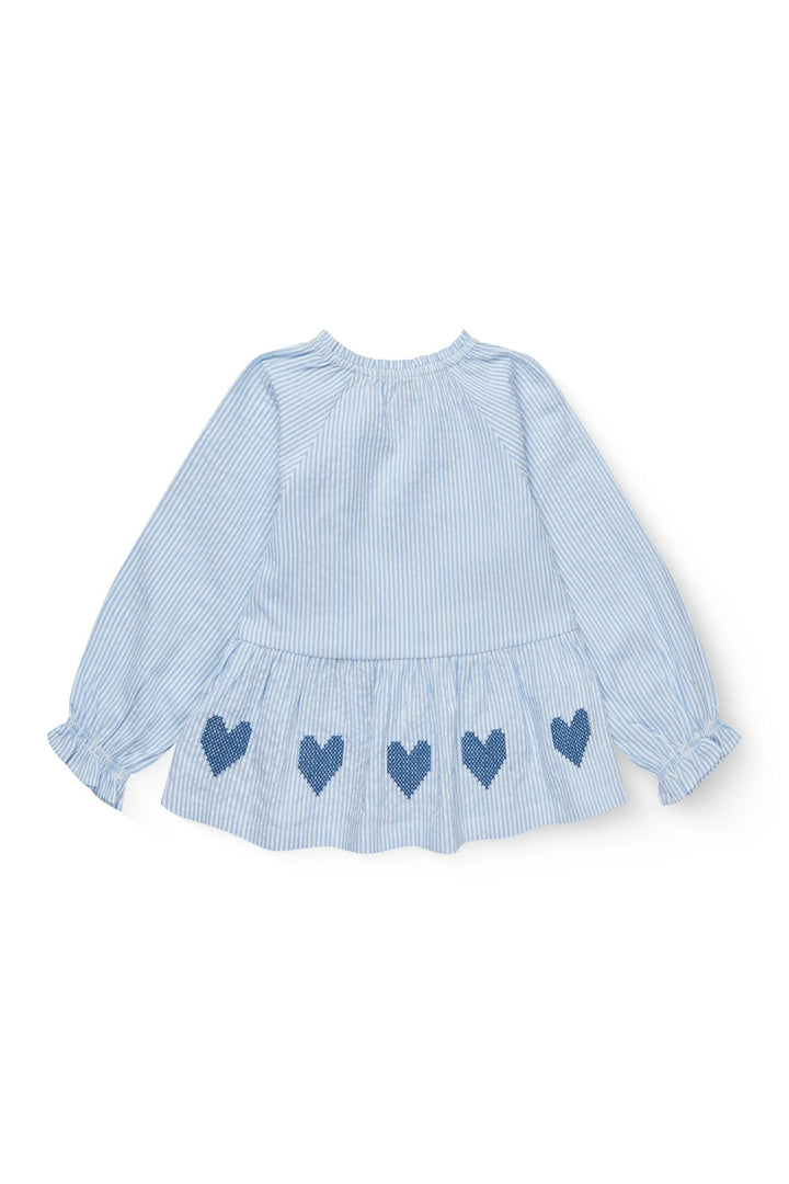 BÆK OG BØLGE BLUSE M. BRODERI - SKY BLUE W CREAM STRIPE