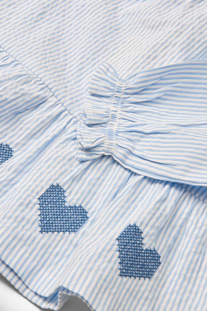 BÆK OG BØLGE BLUSE M. BRODERI - SKY BLUE W CREAM STRIPE