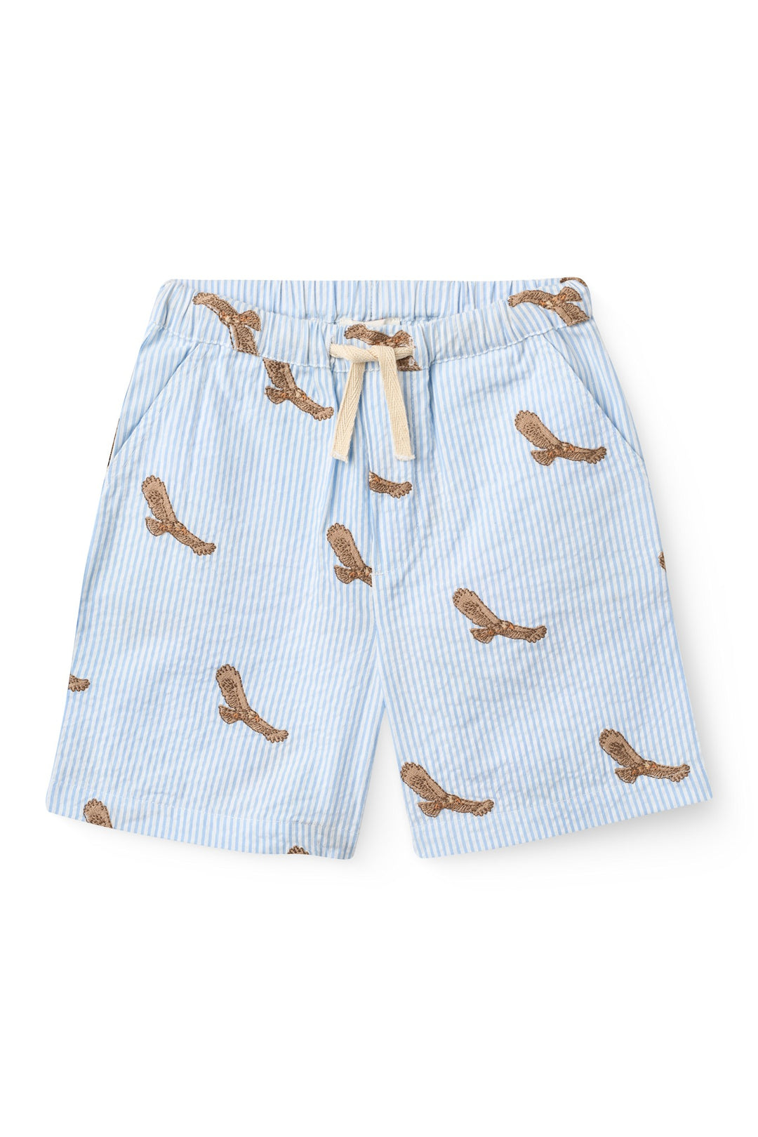 BÆK OG BØLGE SHORTS MED BRODERI - SKY BLUE W CREAM STRIPE