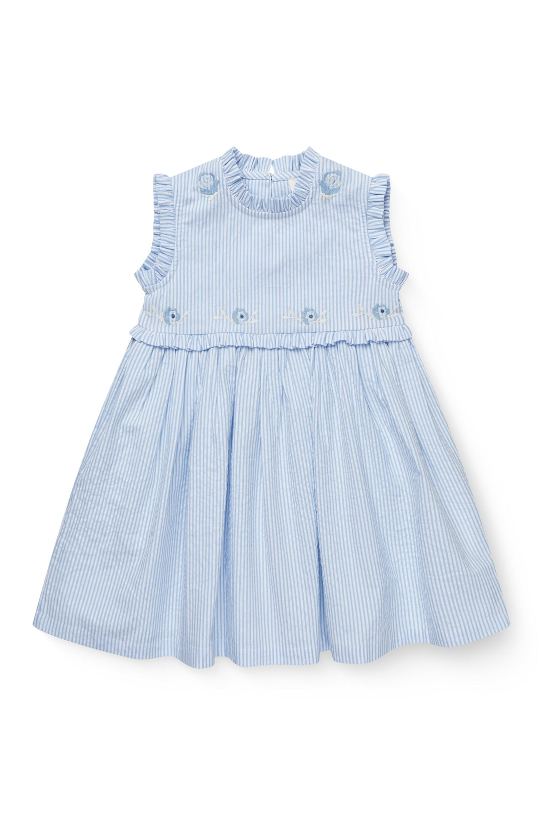 BÆK OG BØLGE KJOLE MED BRODERI - SKY BLUE W CREAM STRIPE