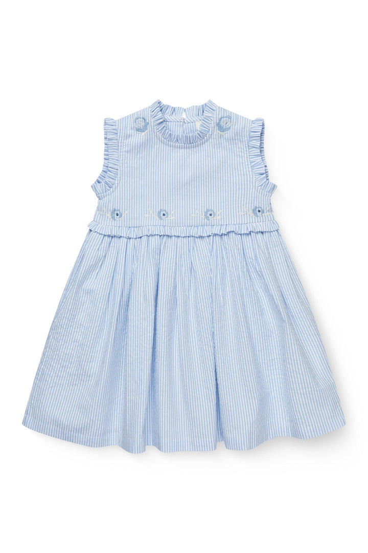 BÆK OG BØLGE KJOLE MED BRODERI - SKY BLUE W CREAM STRIPE